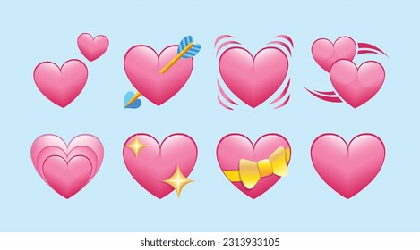Collection of heart 3D colorful vector set Isolated on White Background, Love Symbol. Valentine's Day
