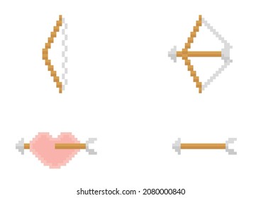 a collection of heart and arrow illustrations in pixel style