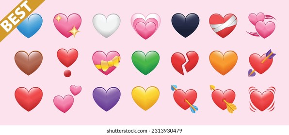 Collection of heart colorful vector set Isolated on White Background, Love Symbol. Valentine's Day