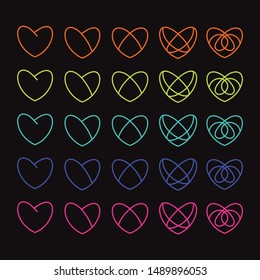 Collection heart icon. Set continuous line drawing heart concept
