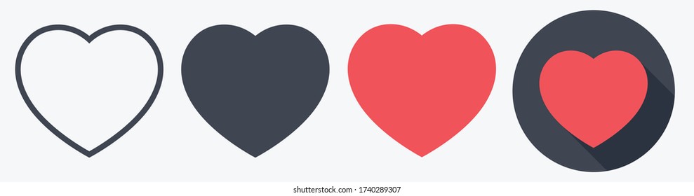 Collection of Heart icon – Set symbol of Love Icon - Flat style modern and outline design - Isolated on Blank Background - Vector illustration