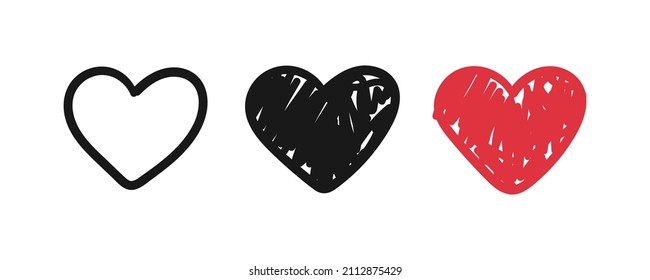 Collection of Heart icon, Symbol of Love Icon hand drawn style modern design Isolated on Blank Background. Vector illustration.