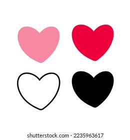 Collection of Heart icon, Symbol of Love Icon flat style modern design Isolated on Blank Background. Vector illustration.