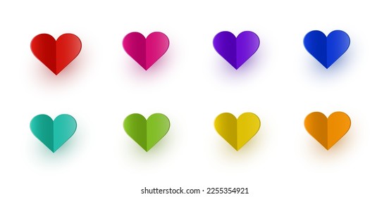Collection of heart icons.  Paper cut decoration for Valentine’s Day, Mother’s Day and Women’s Day. Vector illustration
