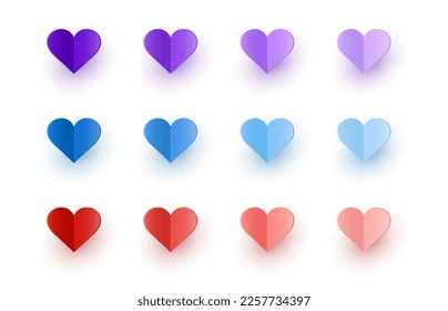Collection of heart icons.  Paper cut decoration for Valentine’s Day, Mother’s Day and Women’s Day. Vector illustration
