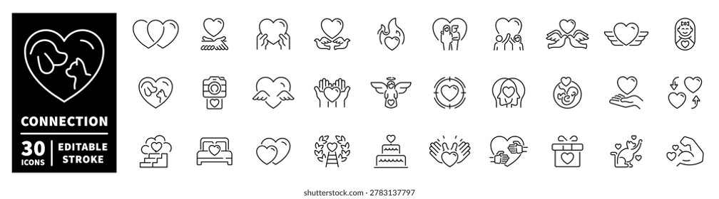Collection of heart icons representing love, family, and relationships