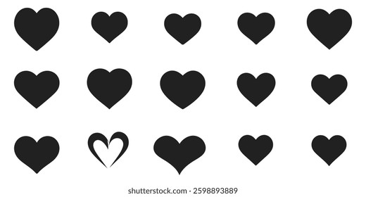 Collection of Heart Icons , Set of heart vector icons isolated on white background. Vector illustration. Black flat design.