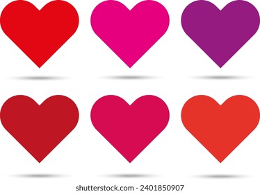 Collection of heart icons. Simple red vector illustrations. Love, Valentines day.
