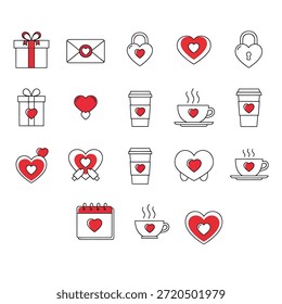 Collection of heart icons with various objects on