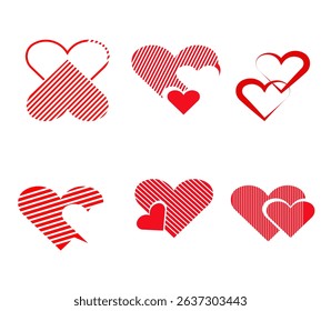 Collection of heart icons in various styles, ideal for love, romance, health, and social media designs.