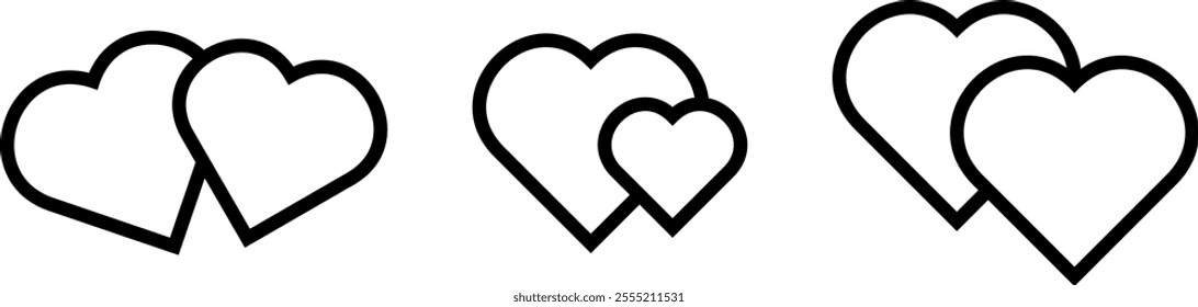 Collection of heart illustration. Editable Stroke. Vector illustration