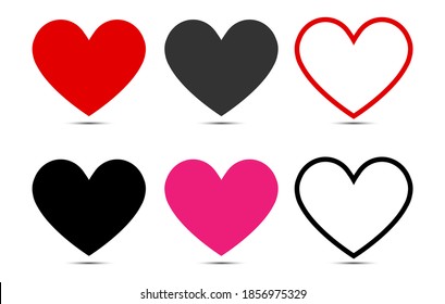 Collection of heart illustrations. Love and like symbol icon set. love symbol vector. Set of hearts symbols Isolated on white background. Vector illustration heart for live stream, chat, likes. Social