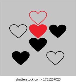 Collection of heart illustrations. love symbol. Love symbol icon set. Love vector on gray background.