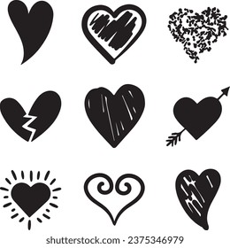 Collection of heart illustrations, Love symbol icon set, love symbol vector.