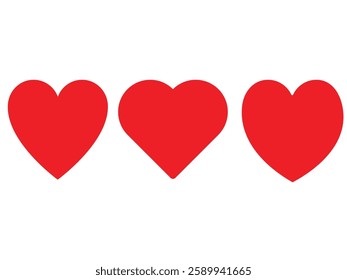 Collection of heart illustrations, Love symbol icon set, love symbol vector. Red colour hearts.