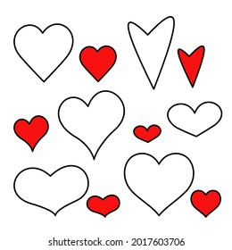 Collection of heart illustrations, set of love symbols heart icons. Vector illustration.