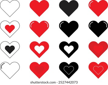 Una colección de ilustraciones de corazón en varios estilos, perfecto para su uso en diseños del día de San Valentín, invitaciones de boda, tarjetas de felicitación románticas, y Elementos decorativos