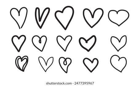 Collection of heart illustrations,Hand drawn hearts.Vector symbol icon set.black and white.eps 10.