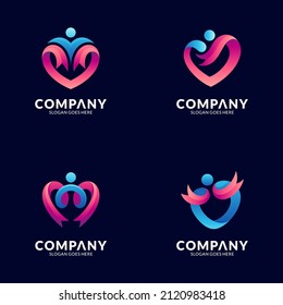 a collection of heart logo templates combined with the shape of a person and a little touch of a ribbon