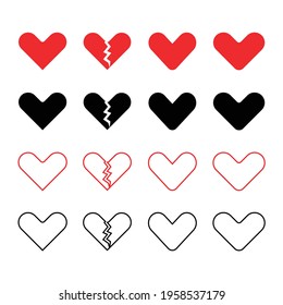 Collection heart Love symbol icon set