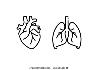 collection of Heart and Lung vector illustration icons design template using line style on white background. flat design of part of human body anatomy