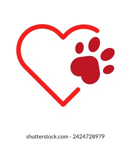 Collection of heart and paw print graphics in carmine color