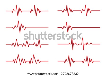 Collection of heart rhythm set, Electrocardiogram, ECG - EKG signal, Heart Beat pulse line concept vector illustration with editable stroke.