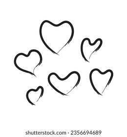 Colección de formas cardíacas Estilo pincel de mano Dibujo vector Isolación sobre fondo blanco