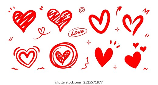 Collection of heart shape illustrations in various styles. Modern graphic elements for ui ux pages, infographics, icons, logos, pattern.