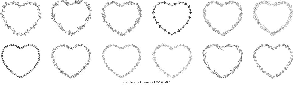 Colección de la forma del corazón diseño decorativo del elemento de la hoja de la hoja de la invitación para la plantilla de la tarjeta de invitación  