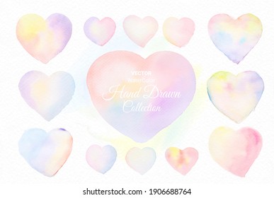 Colección Forma de corazón Pintura de brocha color agua pastel sobre fondo de textura de papel blanco para bodas de amor o día de San Valentín.