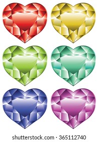 Collection of heart shaped diamonds in different colors.