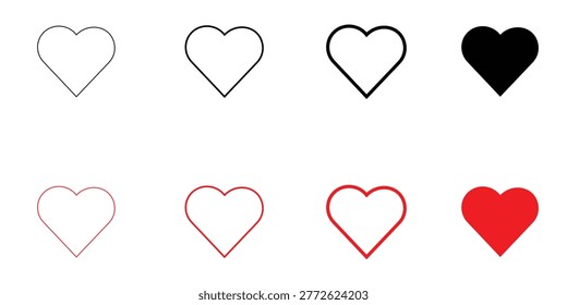 Collection of heart shapes in various colors and line styles