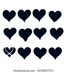Collection of heart  silhouette icon, Hand drawn hearts.Vector symbol icon set.black and white.illustration design.