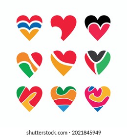 Collection of heart Vector Design, Love symbol icon set, flat style isolated on white background