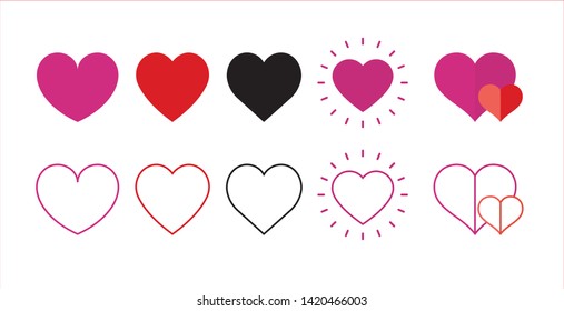 Collection of hearts, assorted symbol of love illustration vector set