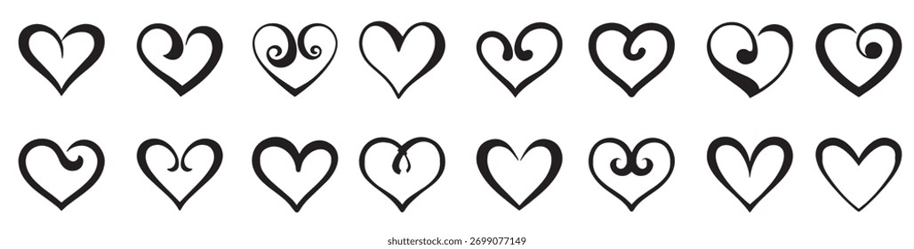 Corazones de colección con fondo blanco negro
