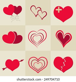 Collection of hearts for Happy Valentine's Day celebration.