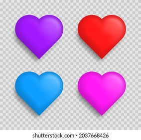 Collection of hearts illustrations. Set of realistic hearts with shadows. Love symbol icon set. Valentine's Day.