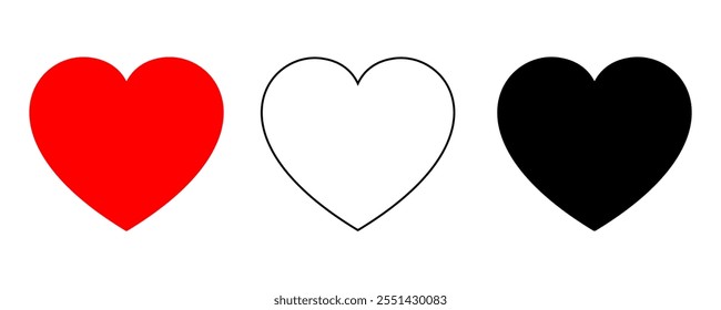 Collection of hearts illustrations, vector, valentine on white background.