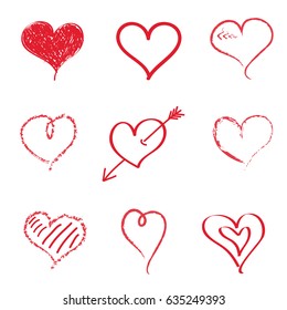 Collection of hearts isolated on white background. Vector illustration.