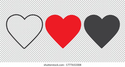Collection of hearts, Love symbol icon set, love symbol on checked transparent background. Vector illustration. Eps 10 vector file. 
