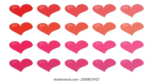 
Collection of hearts in many colors, color palette with heart icon. Collection of hearts in flat style. heart