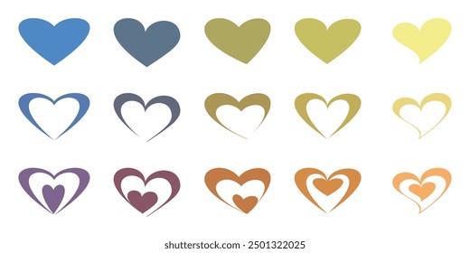 Collection of hearts in many colors, color palette with heart icon. Collection of hearts in flat style. heart