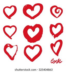A collection of hearts on a white background.