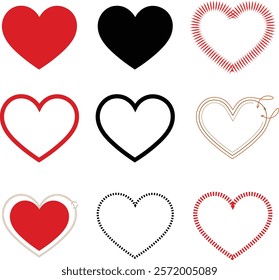  A collection of heart-shaped vector icons in various styles and sizes, showcasing love and affection visually.