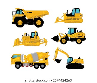 Collection of Heavy Construction Vehicles Showcasing Various Equipment Types