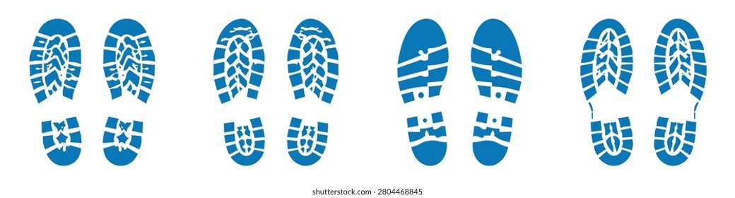 Collection of heavy duty footmark blue drawn sketch, for sport orientation.