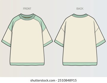 A collection of Heavy GSM oversized T-shirt CAD or Flat drawings for boys, men, girls, women and unisex featuring diverse cut-and-sew designs with unique silhouettes and seam details