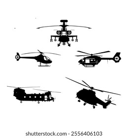 Collection of Helicopter Silhouettes Showcasing a Variety of Aircraft Designs